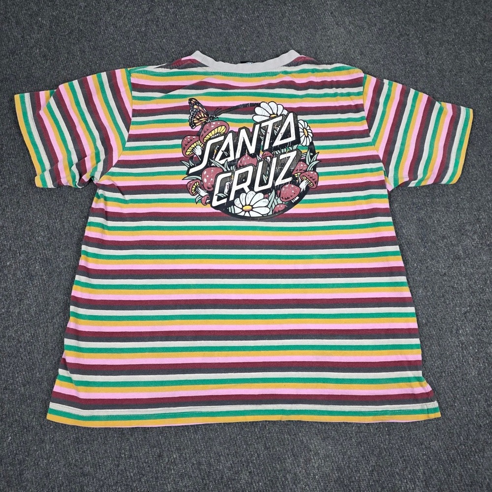Santa Cruz  Striped‎ Pocket T-Shirt Women's Large Butterfly Mushroom Logo Skater